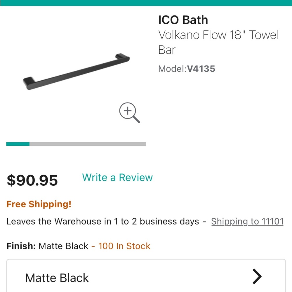 BRAND NEW ICO BATH 18” TOWEL RACK